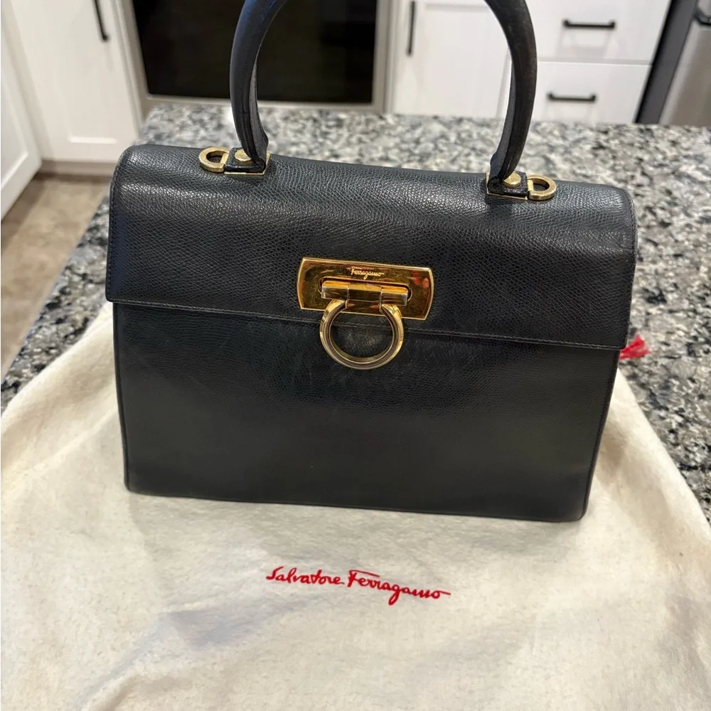 Salvatore Ferragamo Leather Top-Handle Satchel with Gold Hardware - Picture 1 of 6